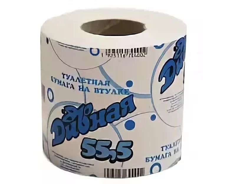 Туалетная бумага ДИВНАЯ 55,5 м, на ВТУЛКЕ, СЕРАЯ