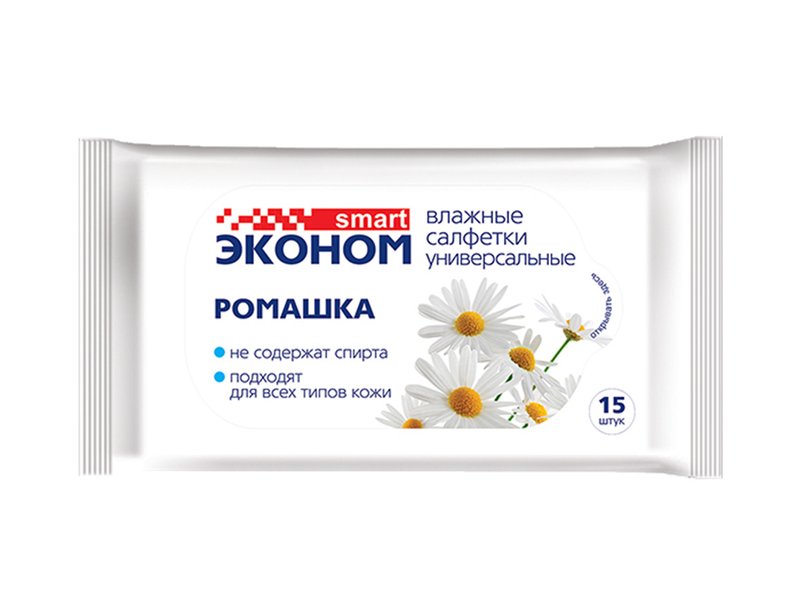 Влажные салфетки ЭКОНОМ SMART №15 РОМАШКА очищающие универсальные